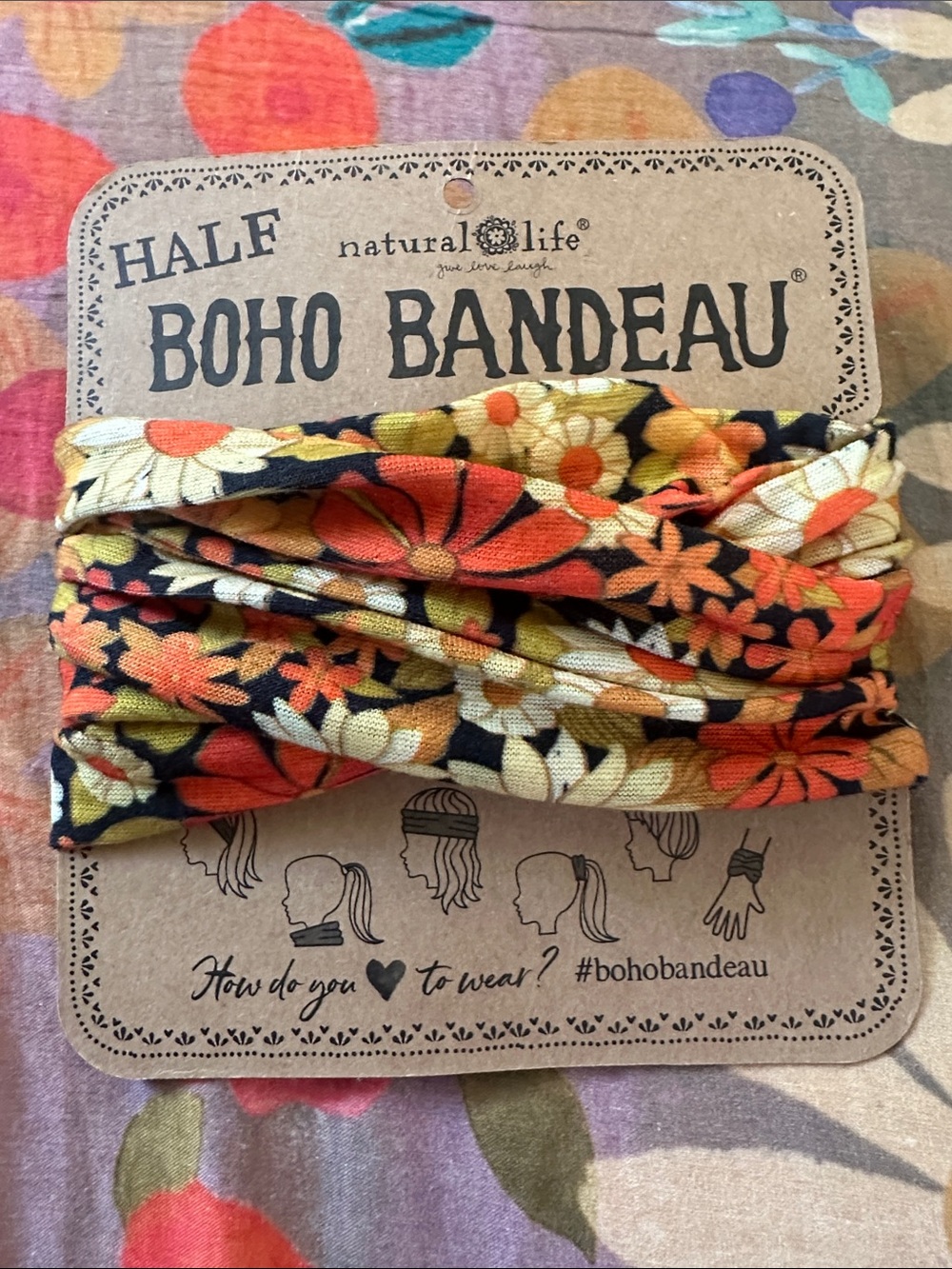 Natural Life Half Boho Bandeau BBW000094 Daisy Orange Gold Green Autumn Flowers